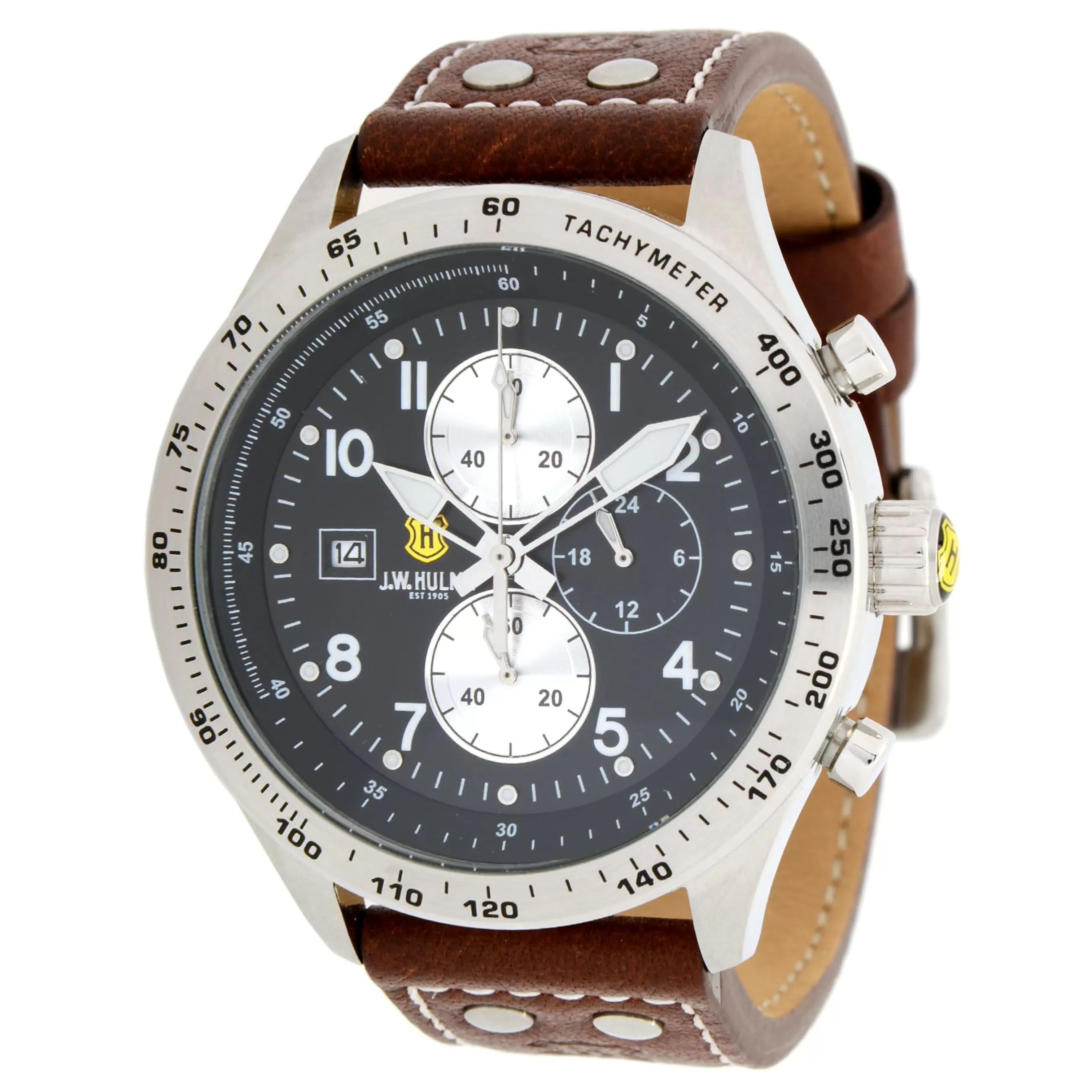 New J. W. Hulme Co 45Mm Quartz Chronograph Leather Strap Watch Men's